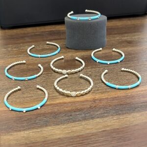 Heidi Daus Turquoise and Gold Open Cuff Bracelet Set